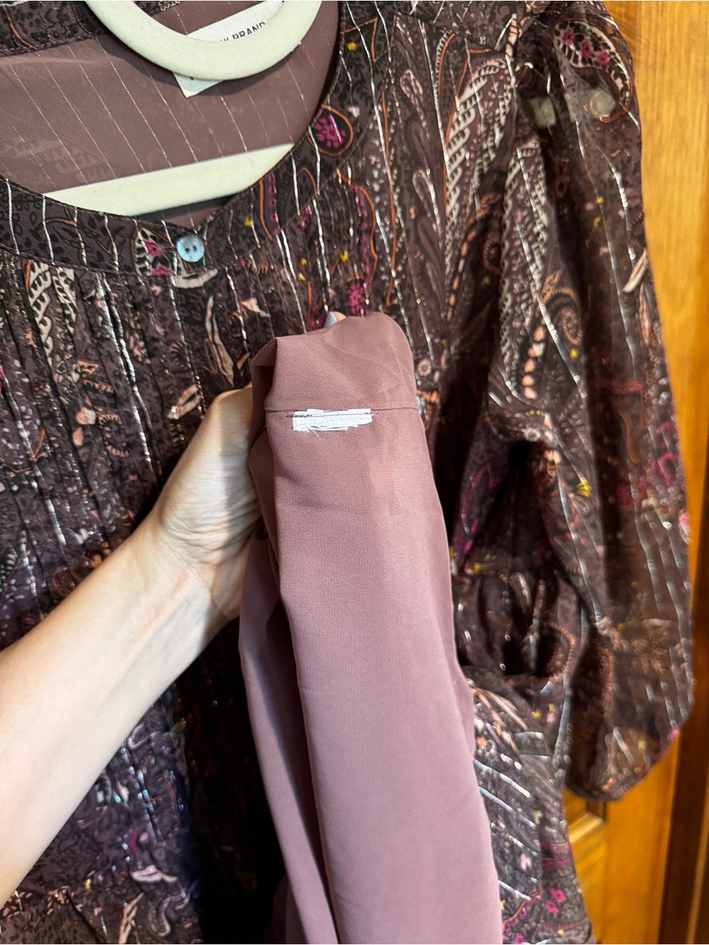 297. Lucky Brand Plum Paisley Long-Sleeve Tiered Dress - Picture 8 of 8